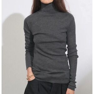 RAEY Mercerised Merino Wool Roll-Neck FINE RIB Sweater SIZE L